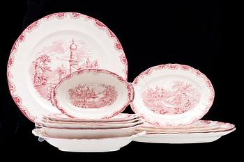 MATSERVIS, 155 delar, flintgods, "Bengali röd", Rörstrand, 1940-tal.