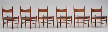 H. Vestervig Eriksen, a set of 6 teak chairs, Brøderna Tromborg, Denmark 1950's.