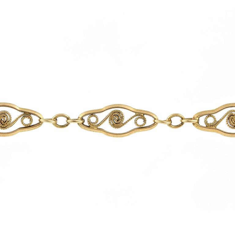 COLLIER, ARMBAND samt ÖRHÄNGE, 1+1+1, 14 K guld. Totalvikt ca 11 gram.