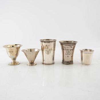 Cups/Bowls 6 pcs mostly CG Hallberg silver, first half of the 20th century.