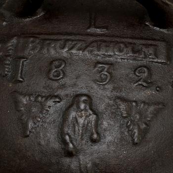 GRYTA MED LOCK, märkt "1831 BRUZAHOLM N: M: DAHLGREN".