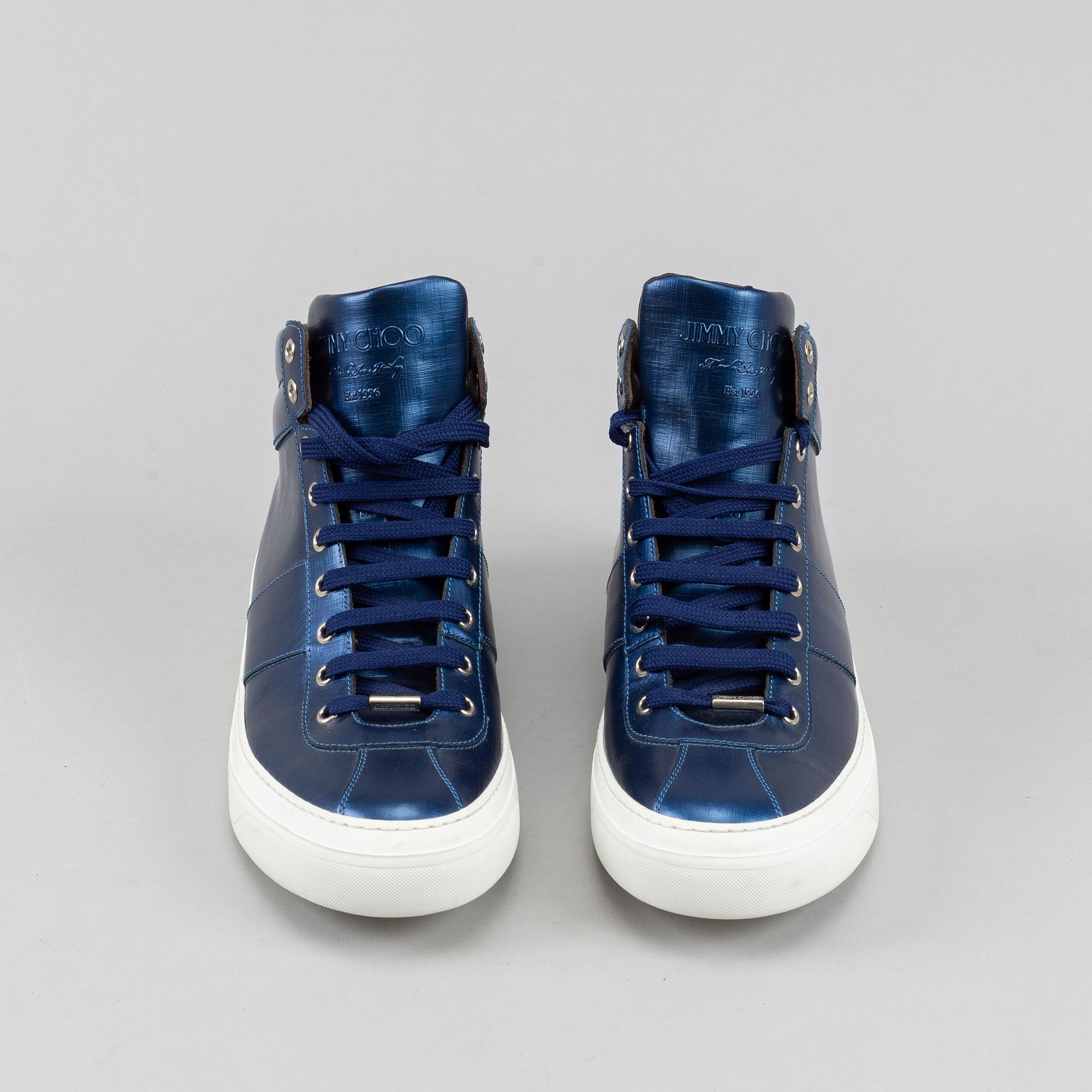 Jimmy Choo, a pair of blue metallic 'Belgravia' sneakers, size 44.