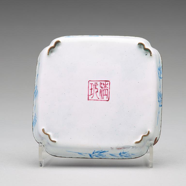 An enamel on copper winecup and stand, Qing dynasty, 18th Century.