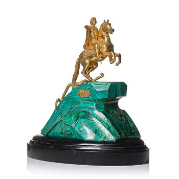 176. A malachite and gilt bronze sculpture of Peter the Great on horseback after Falconet, 19th century.