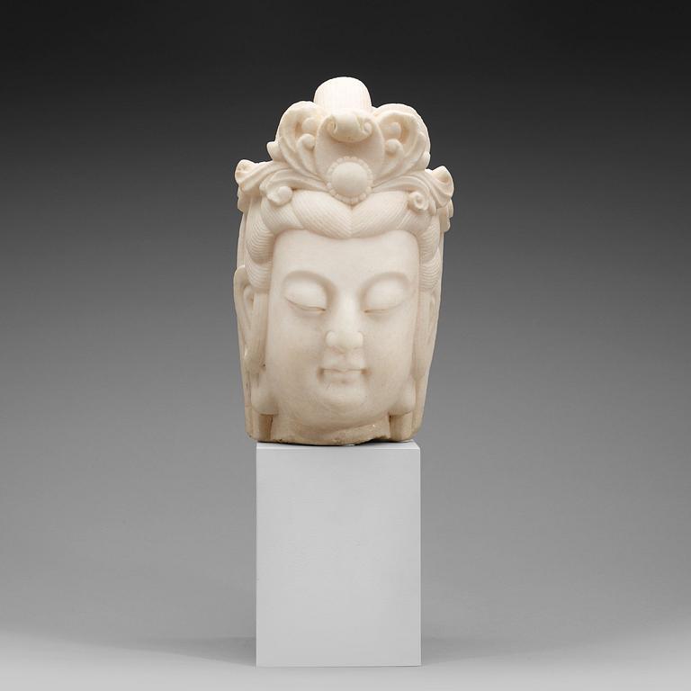 A marble head of a Bodhisattva in Tang style, Qing dynasty  19th century.