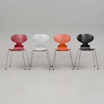 ARNE JACOBSEN, stolar, 4 stycken, "Myran", Fritz Hansen, 1900-talets slut.