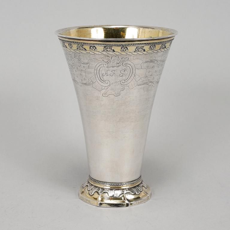 A swedish parcel gilt silver beaker, mark of  Johan Pettersson Berg, Norrköping 1763.