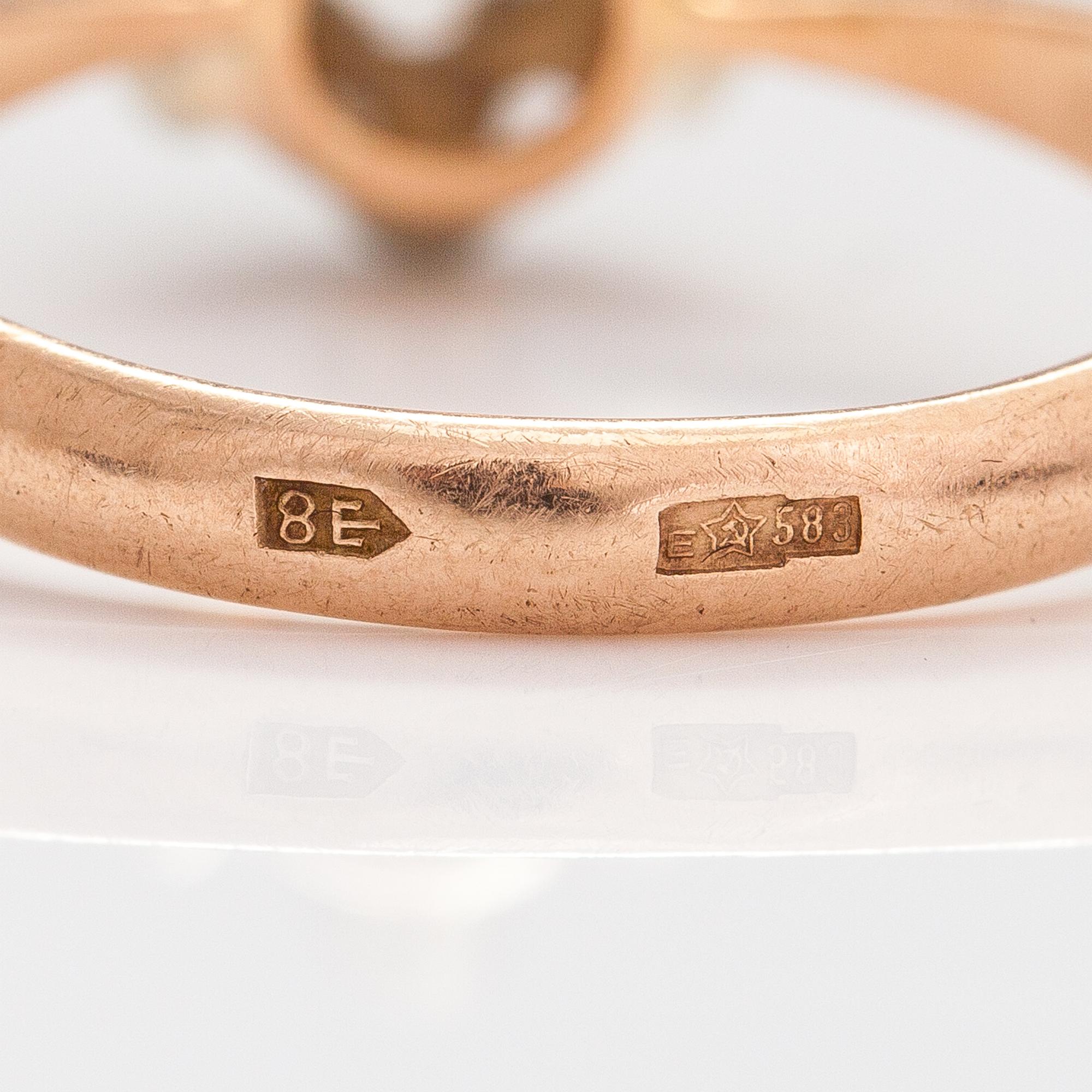A 14K gold ring with a ca. 0.50 ct diaomond. Russia.