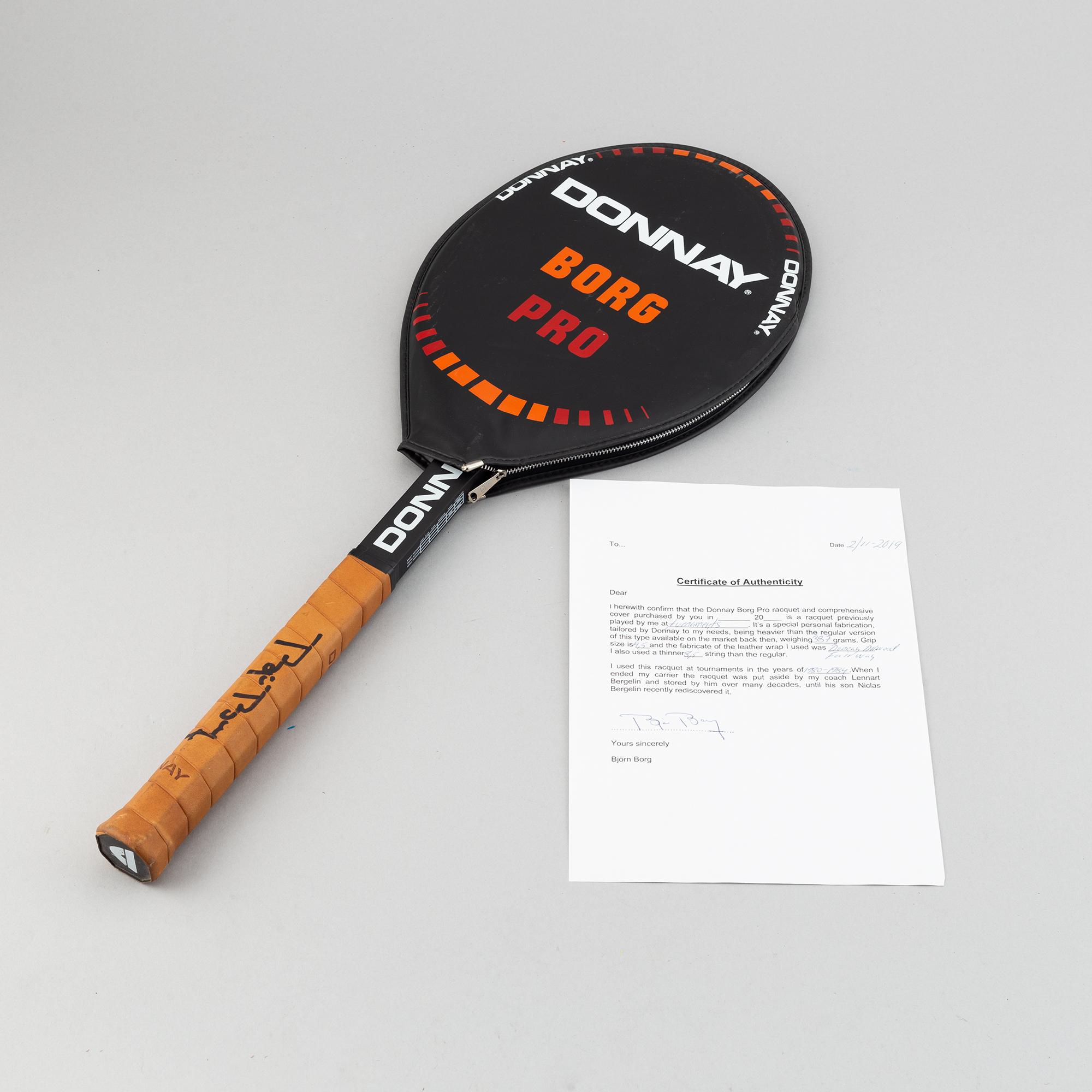 Björn Borg, a custom made 'Donnay Borg Pro' signed tennisracket, 1980-83 with certificate.