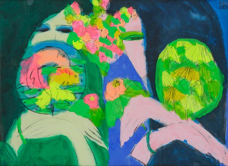 Walasse Ting, Two ladies with fans.