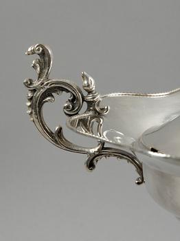 SOCKERSKÅL med LOCK samt STRÖSKED, nysilver, nyrokokostil, 1900-talets första hälft.