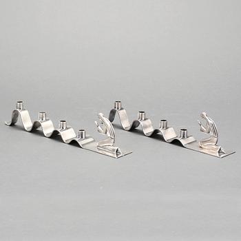 LJUSSTAKAR, ett par, nysilver, Walter Andersson, Ystad Metall, 1900-talets första hälft.