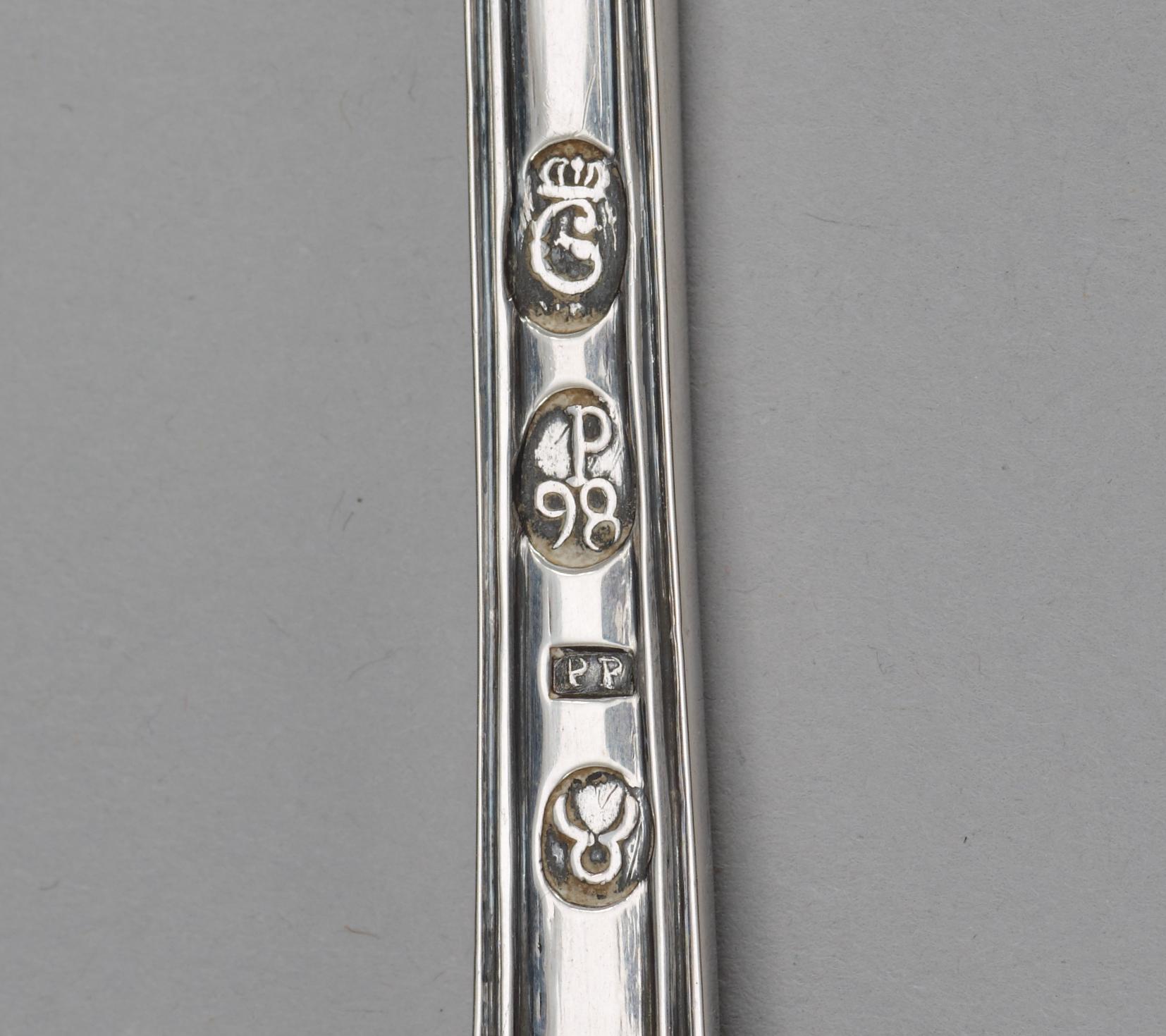 A Norwegian 18th century silver serving-spoon, makers mark of Peter Pettersson, Christiana, Norge, 1798.
