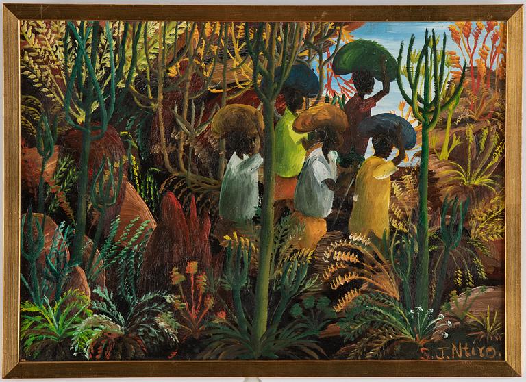 Sam Ntiro, oil on canvas/panel, signed.