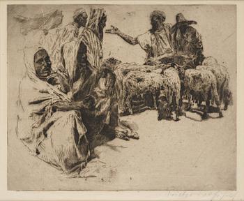 Erich Wolfsfeld, Resting caravan with goats.
