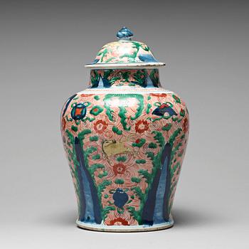 588. A Wucai Transitional jar with cover, 17th Century.