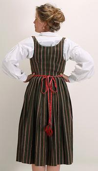 FOLKDRÄKT, 3 delar, bomull och ylle, Enånger, 1900-tal.