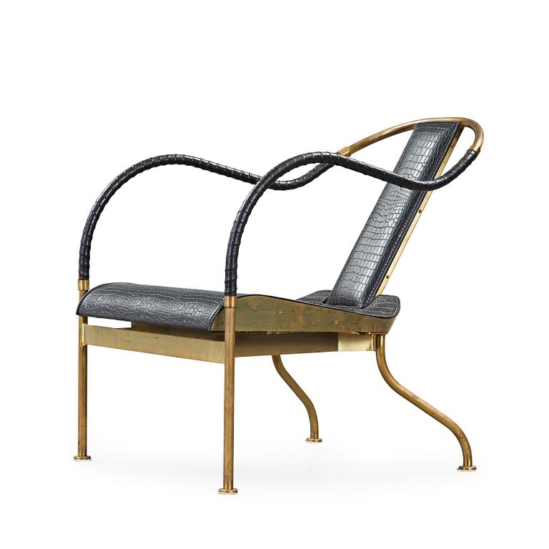 Mats Theselius, an 'El Rey' brass brass and leather easy chair, Värnamo, Sweden 1999.