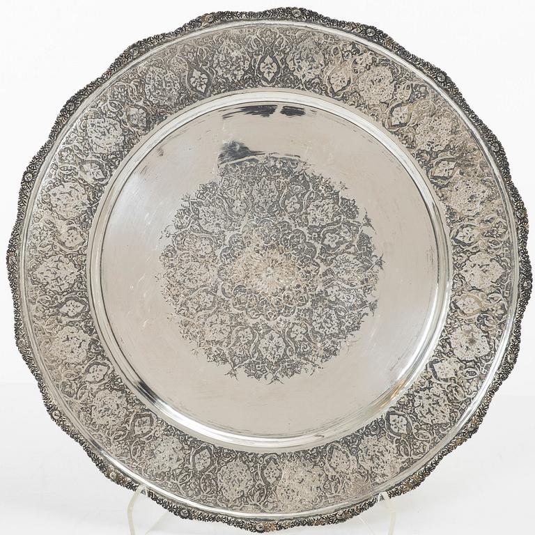 Two Persian silver trays, 20th century.