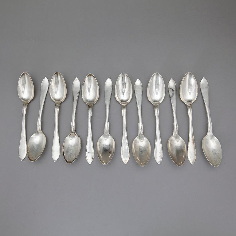 BORDSSKEDAR, 11 delar, silver, Guldsmedsaktiebolaget, Sockholm, 1921. Tot vikt 661 gram.