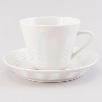 FRIEDL HOLZER-KJELLBERG, A porcelain bowl and set of six coffee cups with saucers, signed  Arabia F.H.Kj. Finland.