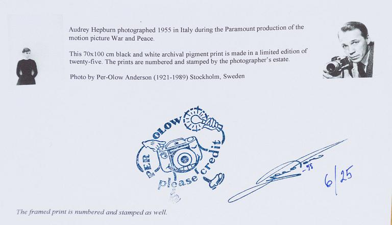 Per-Olow Anderson,  "Audrey Hepburn photographed on the set for War and Peace, 1955".