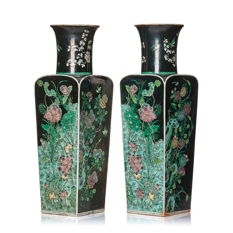 A pair of 'famille noire' vases, Qing dynasty, 19th Century.