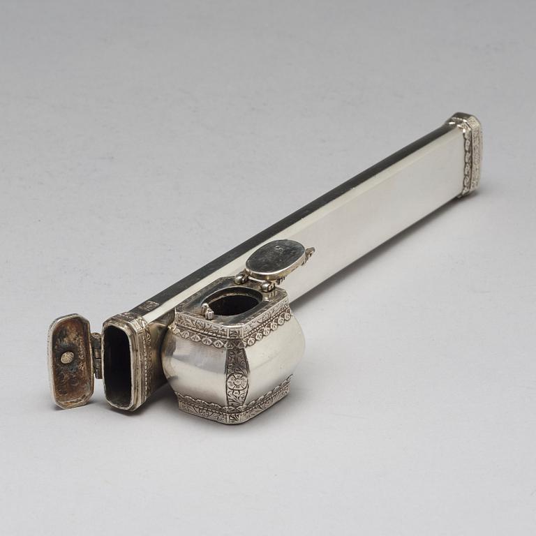 An early 20th century Ottoman silver scribe's pen-case / divit, makers mark Làtif, before 1909.