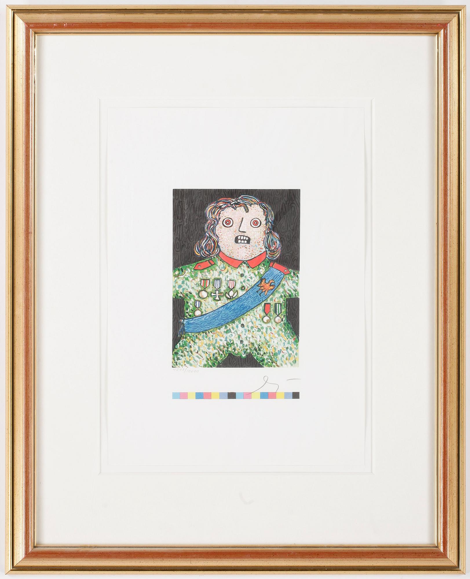 ENRICO BAJ, grafiskt blad/blandteknik, signerad och numrerad 4348/10000.