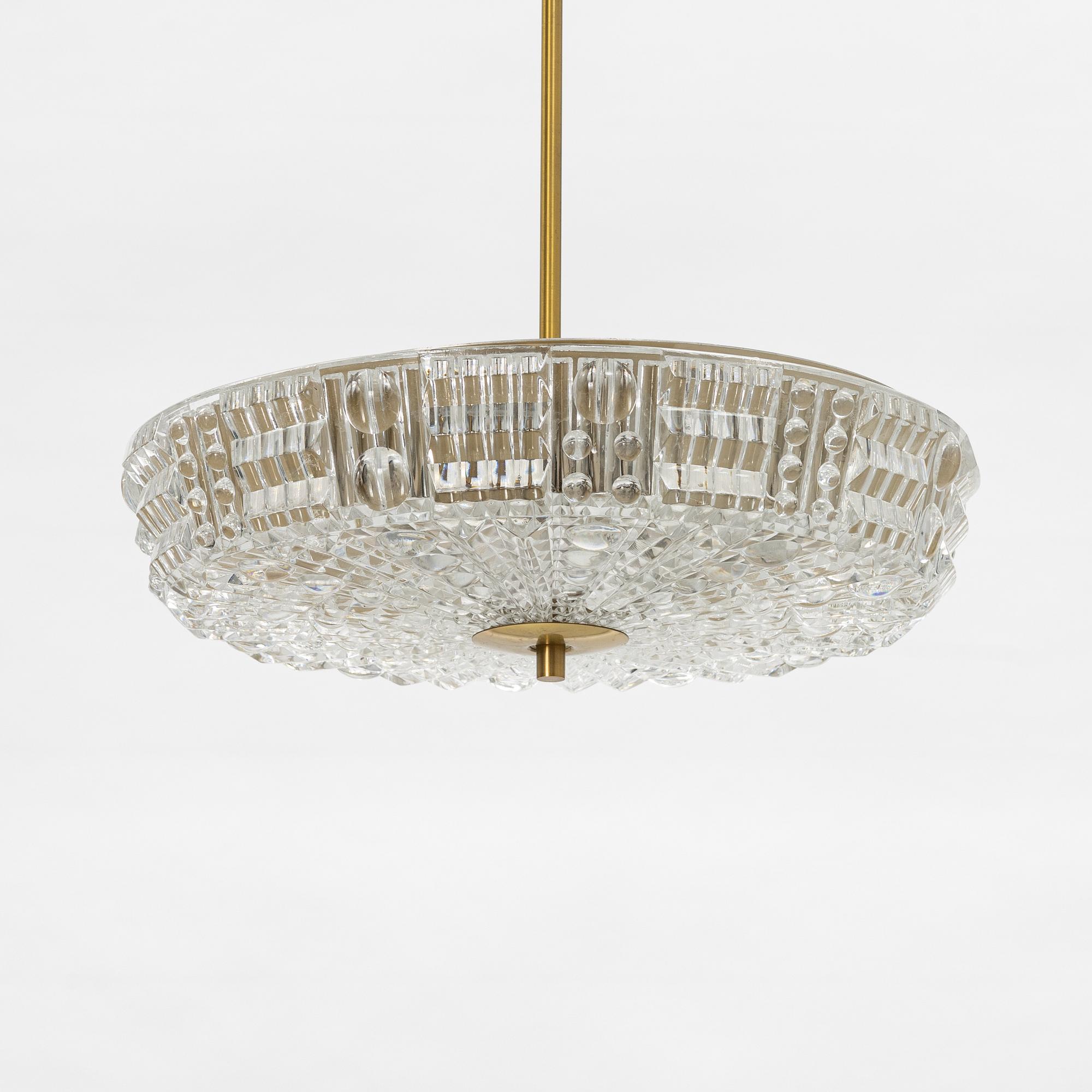 Carl Fagerlund, a glass and brass ceiling light, Orrefors.