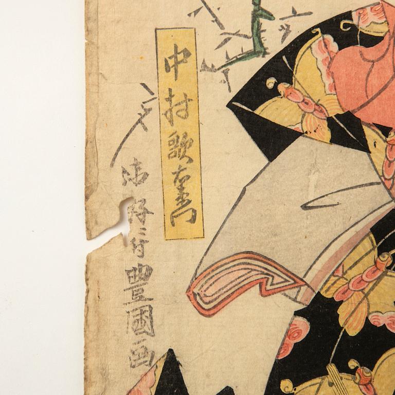 Utagawa Kunisada (Toyokuni III), Kabuki, skådespelarporträtt två stycken.