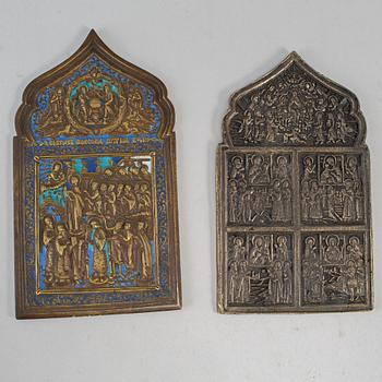 Four Russian brass icons, 19th century.