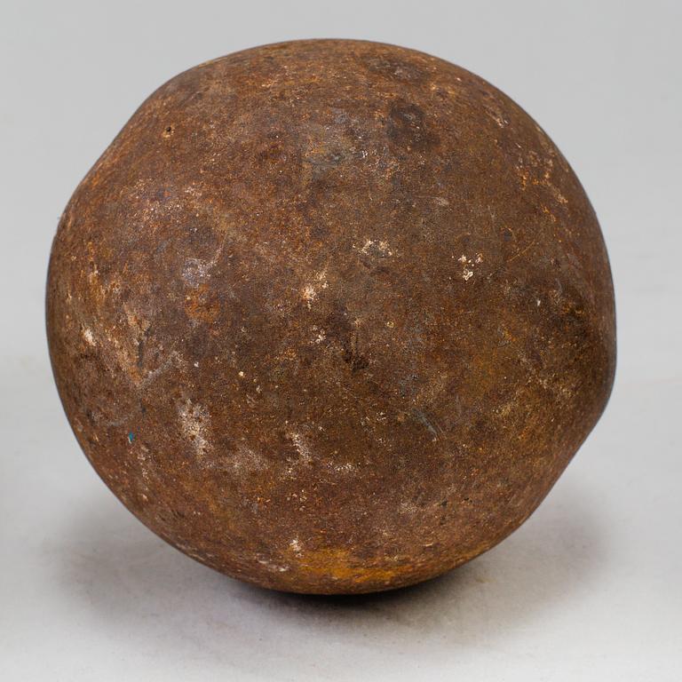 FOUR CAST IRON CANON BALLS, possibly 18th century.