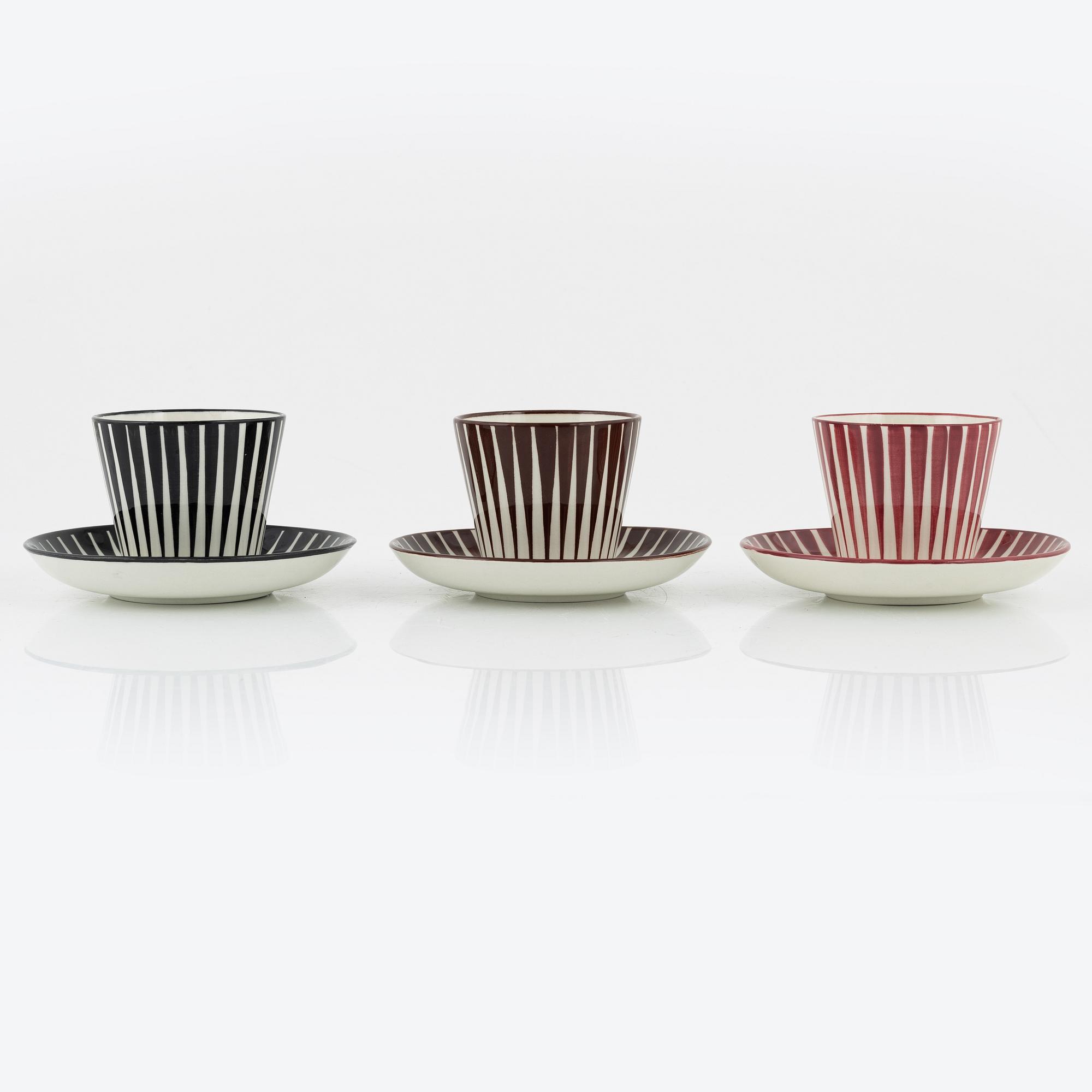 Eugen Trost, kaffekoppar med fat, 6 st, Gefle, Upsala-Ekeby.