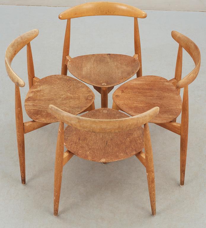 STOLAR, 4 st, "Hjertestolen" Hans J Wegner, Fritz Hansen, Danmark, 1950-tal.