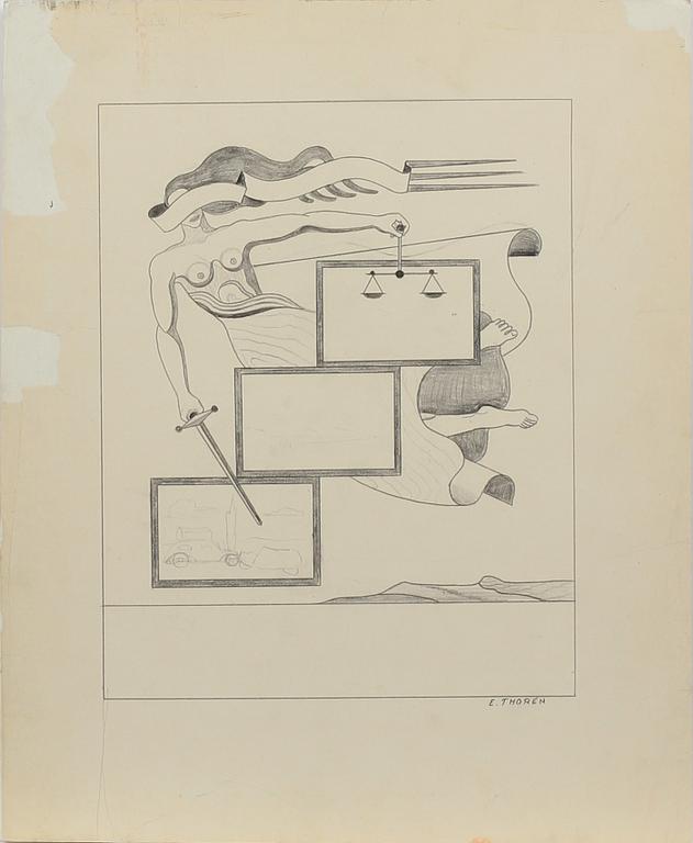ESAIAS THORÉN, teckning, blyerts, sign.