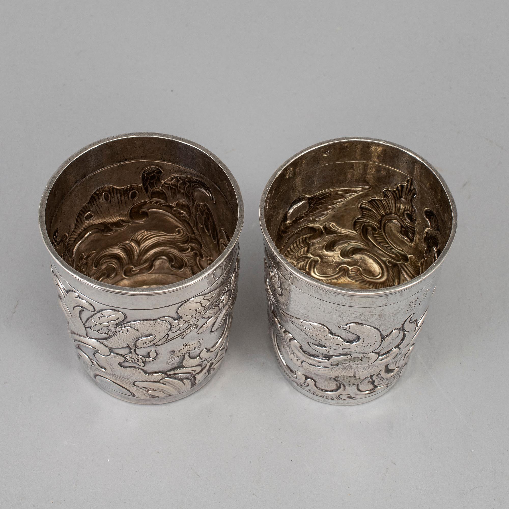 Two Russian 18th century silber beakers, unidentified makers mark, Moscow.