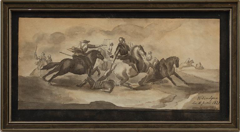 OKÄND KONSTNÄR, sepialavering, signerad W Lindgren och daterad 1821.