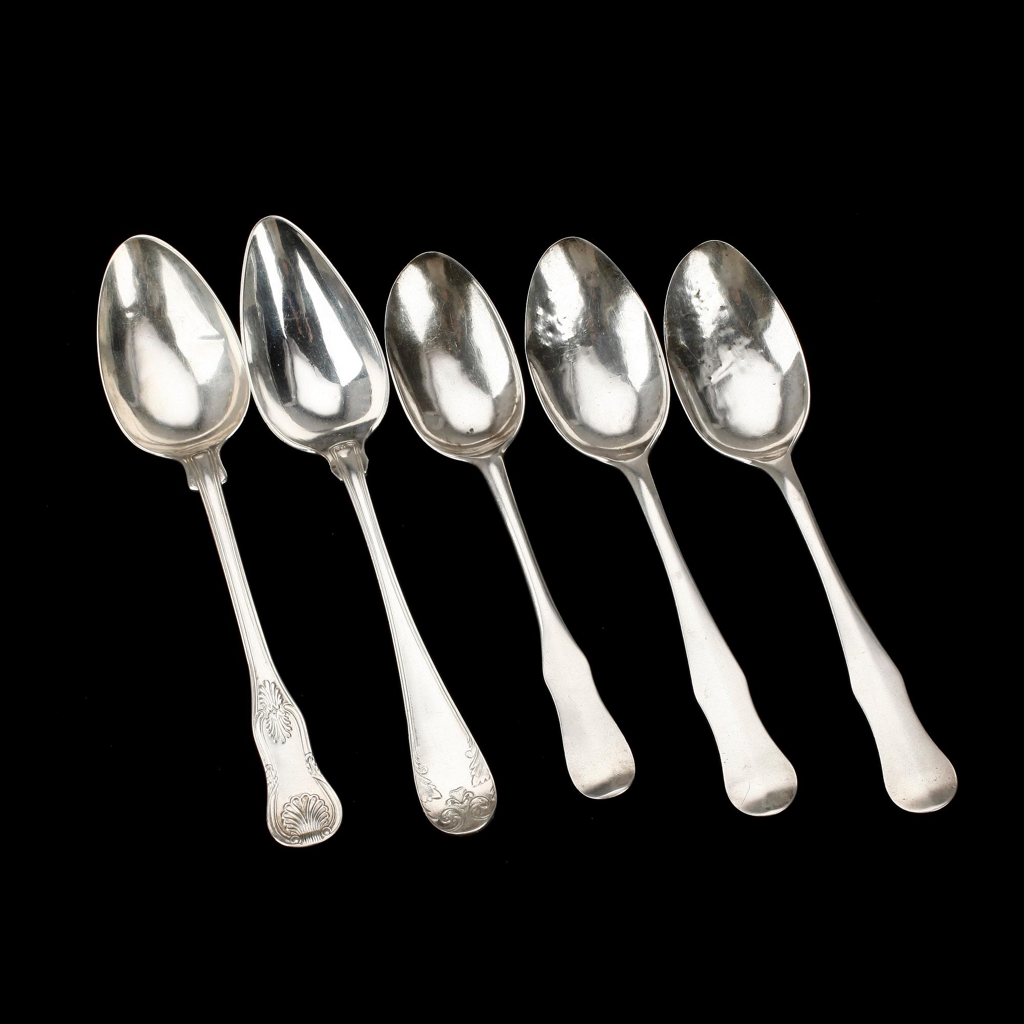 PARTI MATSKEDAR, 5 st, silver, bl a Mikael Hammarberg, Härnösand, 1770. 1700/1800-tal. Totalvikt ca 256 gram.