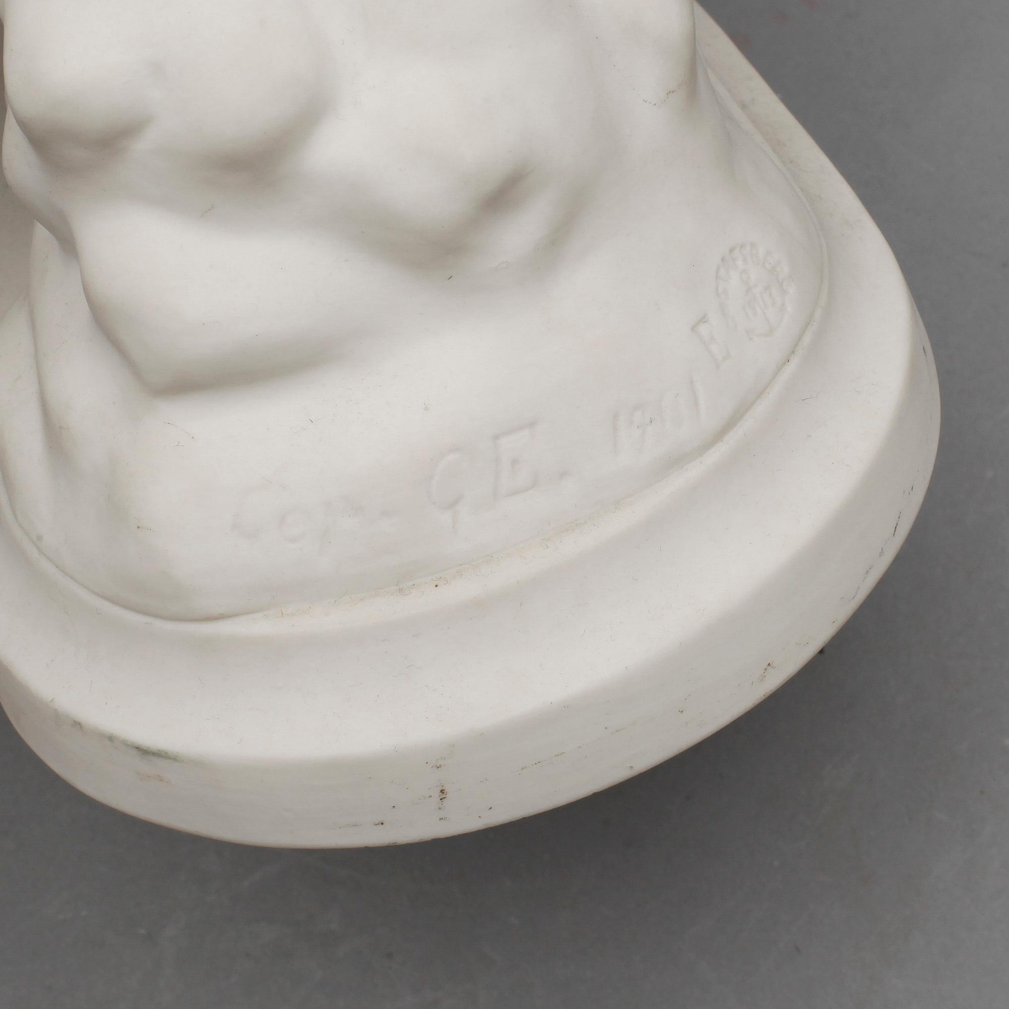 SKULPTUR, "Stickan", parian, Gustavsberg, signerad G E.