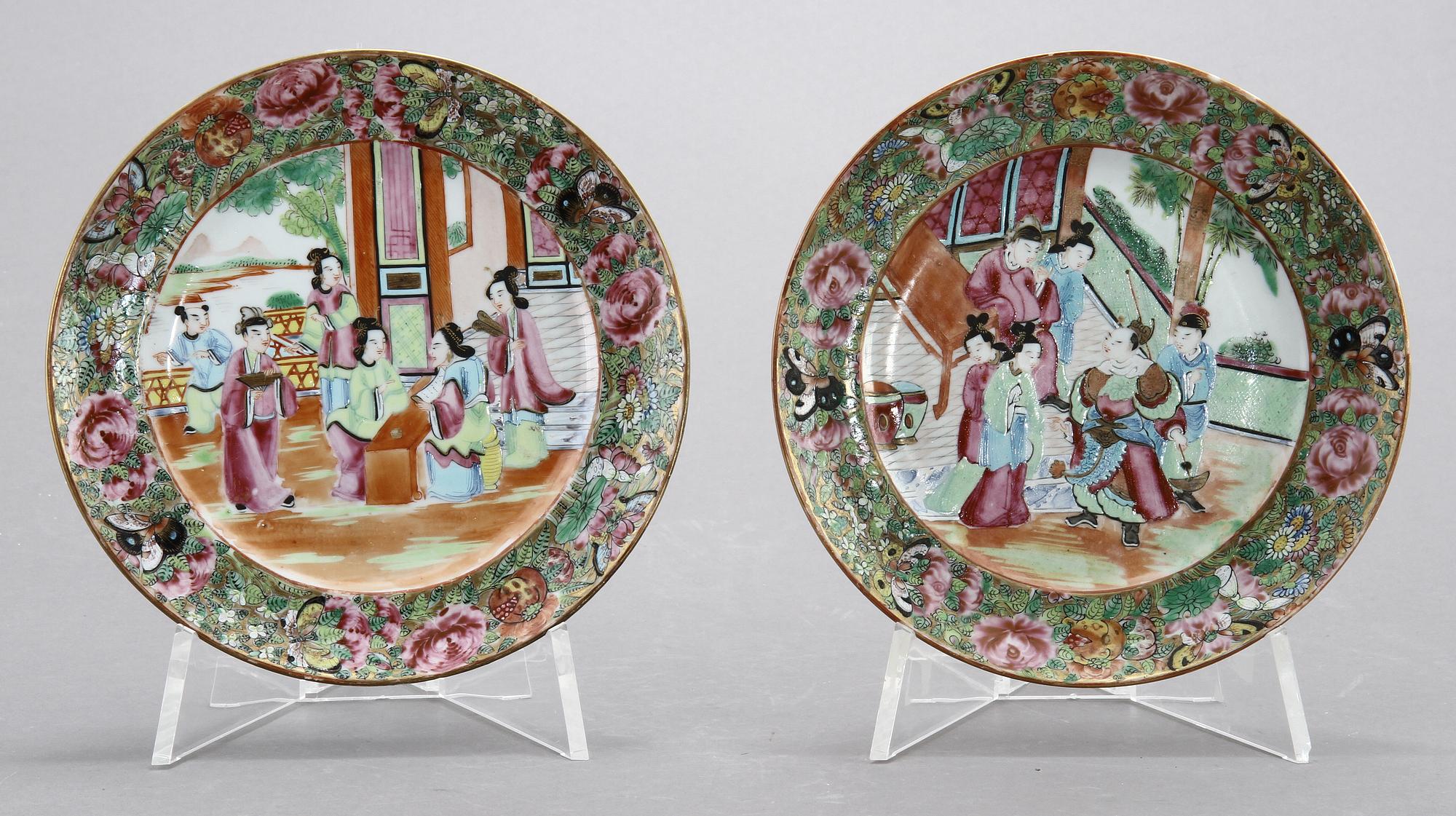 TALLRIKAR, 4 st, Kanton, Kina samt SKÅLFAT, 2 st, Japan, 1800/1900-tal.