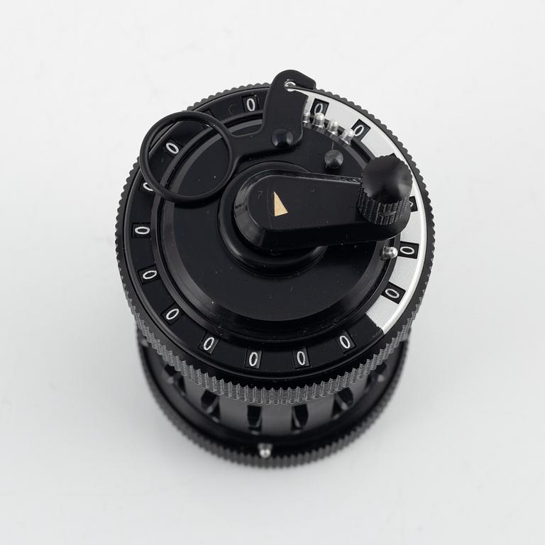 A Curta Type I mechanical calculator.