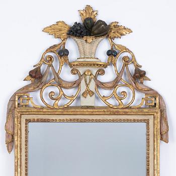 A Danish Louis XVI giltwood and polychrome-painted mirror, late 18th century.