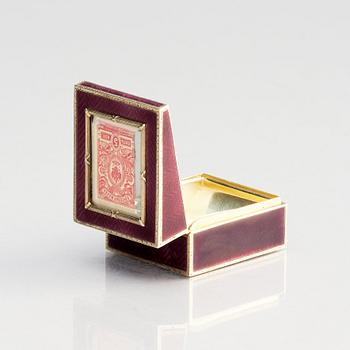 Fabergé, frimärksask, verkmästare Henrik Wigström, guld, silver och emalj, S:t Petersburg 1908-17.