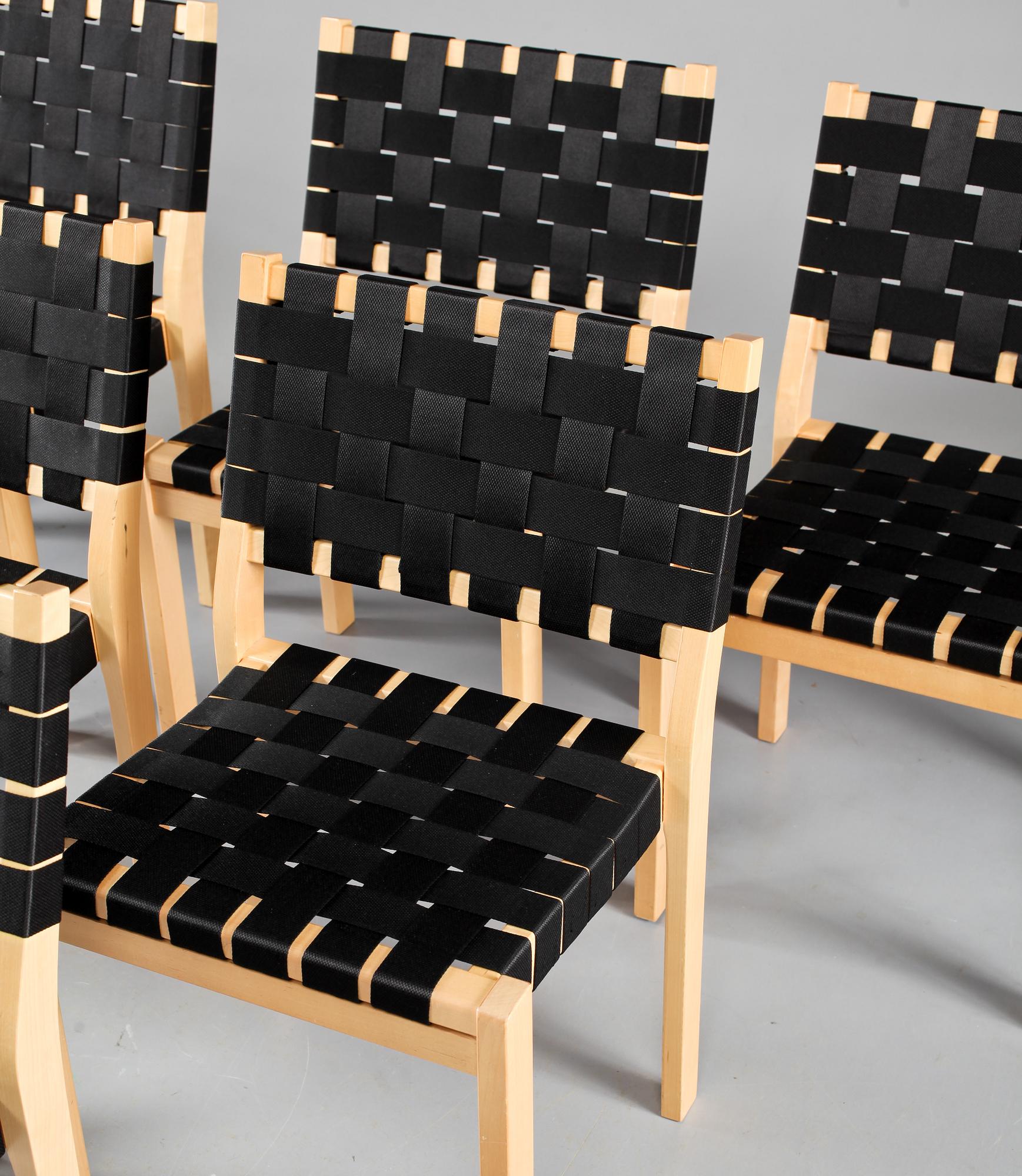 STOLAR, 6 st, modell 611, Alvar Aalto, Artek, 1900-talets sista kvartal.