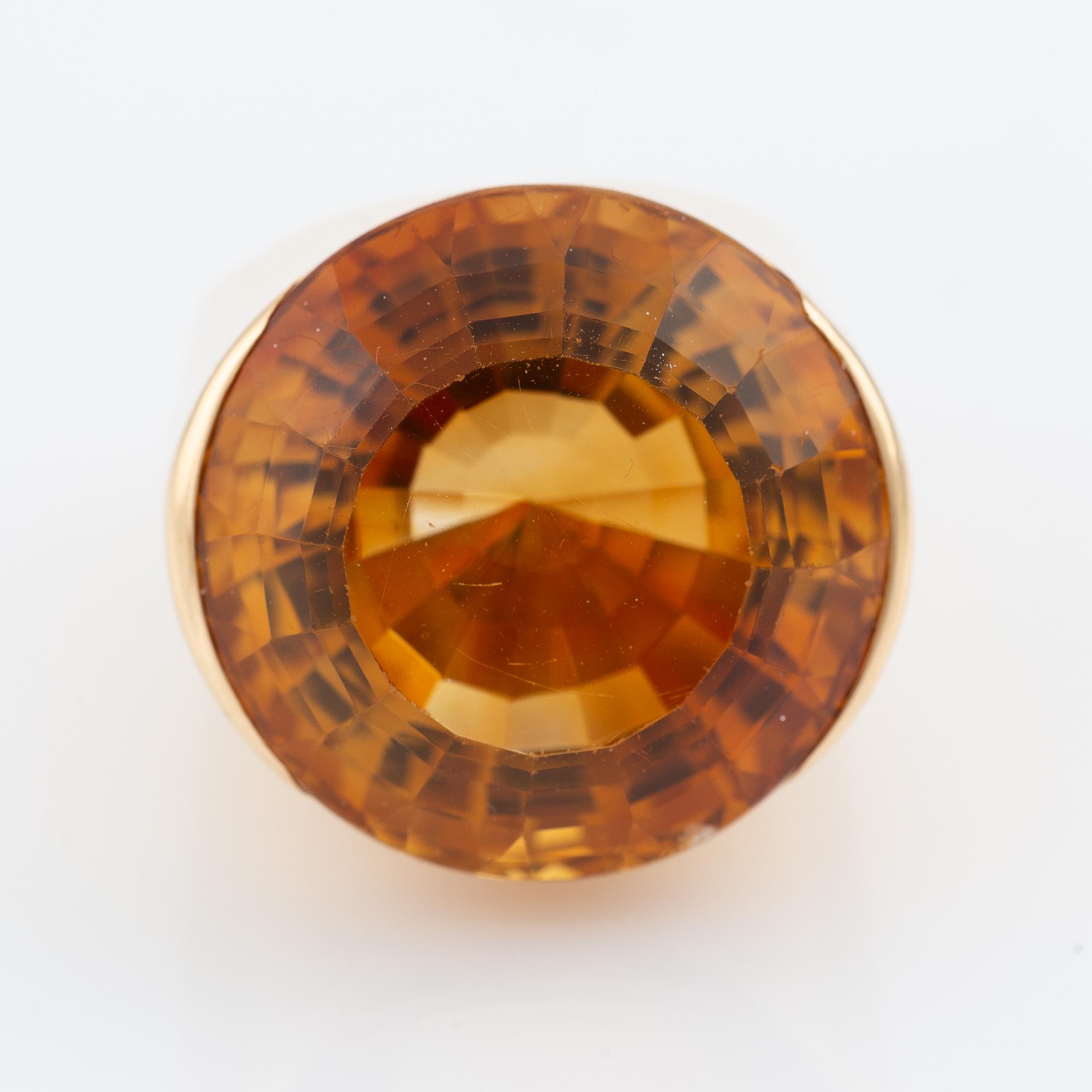 Bengt Liljedahl, ring, 18K guld med en fasettslipad citrin, Stockholm möjligen 1954.
