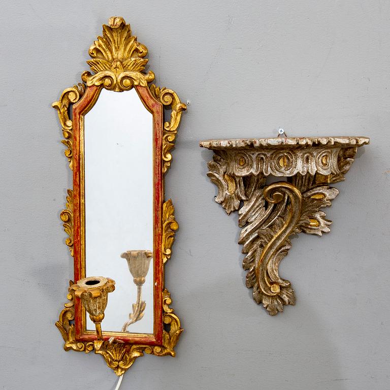 Spegellampett samt konsolhylla Louis XV-stil Paoletti, Florens Italien 1900-talets mitt.