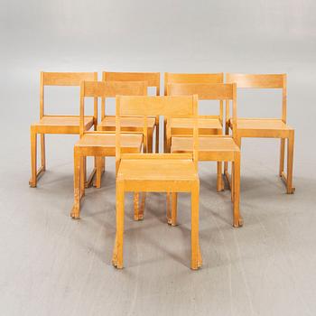 A st of seven Sven Markelius Orkesterstolen birch chairs mid 1900s.
