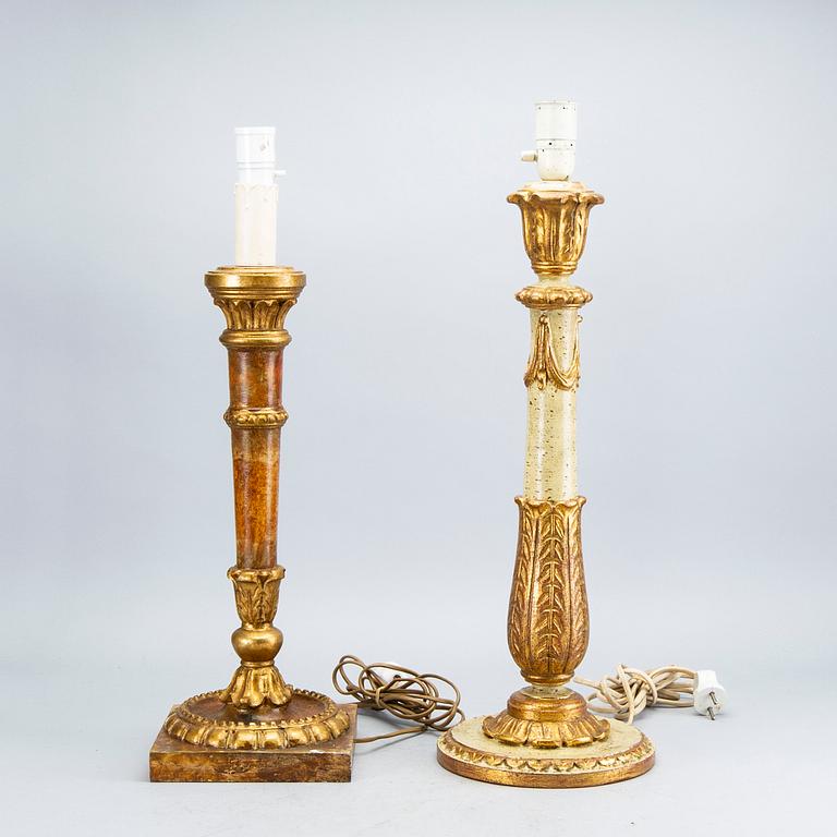 Two mid 20th century wood table lamps from Paoletti, Firenze Italy.