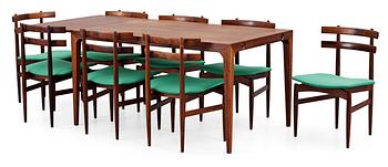 54. A Poul Hundevad palisander dining table with 8 chairs by Hundevad & Co, Denmark.